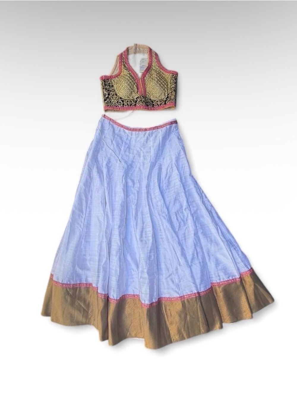 Oswal nwt lehenga choli India dress white cotton gold & pink embroidery halter